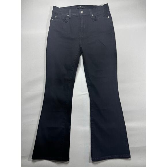 7 For All Mankind Women's Crop Bootcut Black Stretch Denim Jeans - Size 28x25.5 - Picture 1 of 6